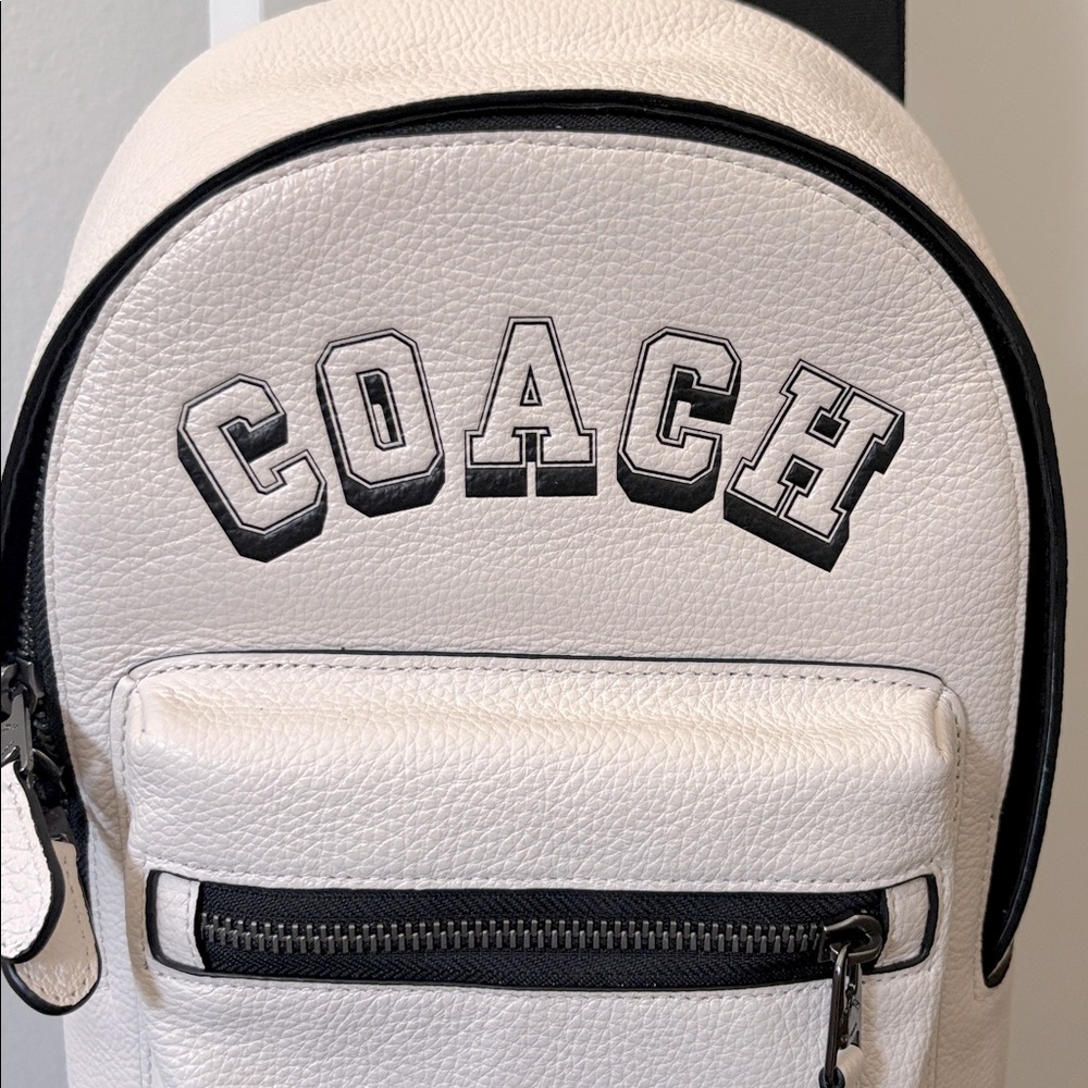 NWT [Coach] Zip-Close West Pack Medium Pebbeled Leather Designer Unisex Backpack - Picture 5 of 14
